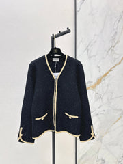 Vintage-Style Gold-Trimmed Cardigan