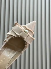 24ss new arrival~ home bow 🎀 pearl cat heel small shoes