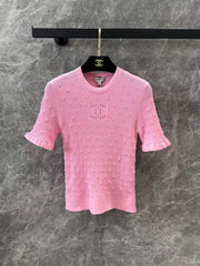 Classic three-dimensional polka dot crochet knitted short top