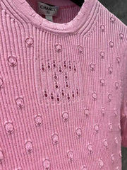 Classic three-dimensional polka dot crochet knitted short top