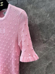 Classic three-dimensional polka dot crochet knitted short top