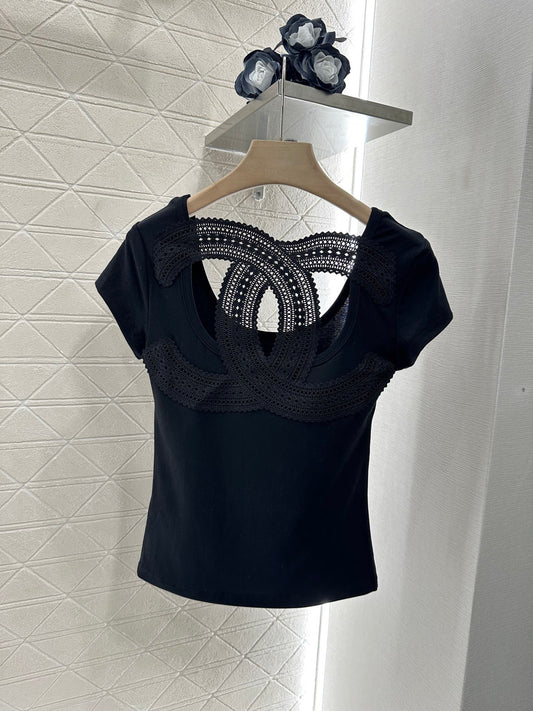 Heavy embroidery short sleeve top