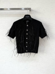 Rhinestone Feather Short Sleeve