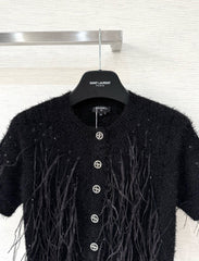 Rhinestone Feather Short Sleeve