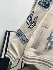 Playful cartoon baseball jacket.