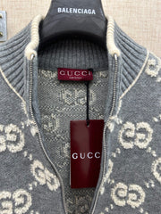 All-over jacquard knit zip-up cardigan