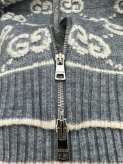 All-over jacquard knit zip-up cardigan