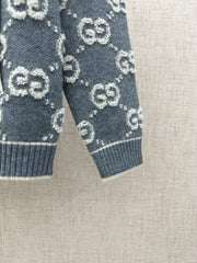 All-over jacquard knit zip-up cardigan