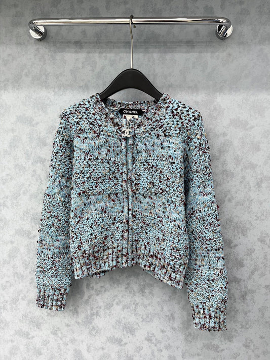 Crew neck crocheted patchwork jacket