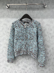 Crew neck crocheted patchwork jacket