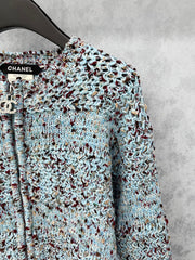 Crew neck crocheted patchwork jacket