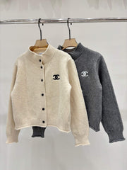 stand-up collar knit cardigan