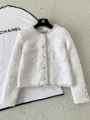 New Tweed Round Neck Pearl Coat