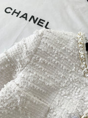 New Tweed Round Neck Pearl Coat