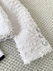 New Tweed Round Neck Pearl Coat