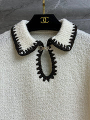 White knit short-sleeved top