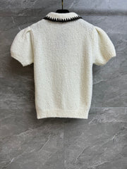 White knit short-sleeved top