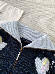 Koi and Cherry Blossom Zippered Sweater Cardigan