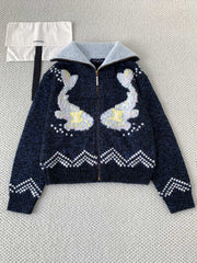 Koi and Cherry Blossom Zippered Sweater Cardigan