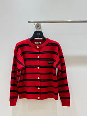 Monogram lettering crew neck knit cardigan