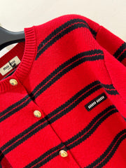 Monogram lettering crew neck knit cardigan