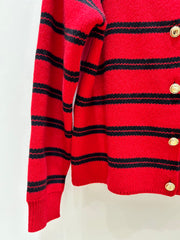 Monogram lettering crew neck knit cardigan