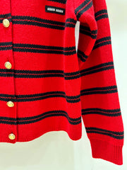 Monogram lettering crew neck knit cardigan