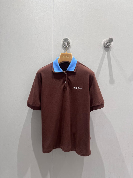 Color-blocked double-layered collar polo shirt