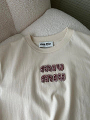 Pink rhinestone short-sleeved shirt