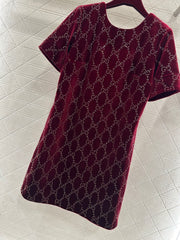 Red dress with rhinestone lettering