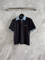Plaid logo-trimmed polo shirt