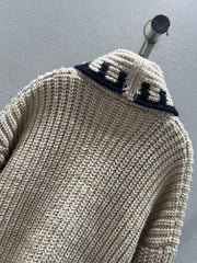 Retro-style collared chunky knit crochet cardigan