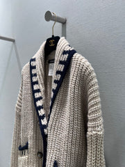 Retro-style collared chunky knit crochet cardigan