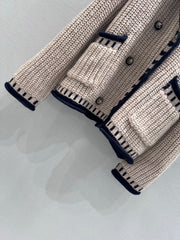 Retro-style collared chunky knit crochet cardigan