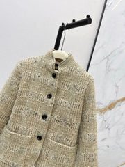 Gemstone-blend wool tweed plaid coat