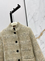 Gemstone-blend wool tweed plaid coat