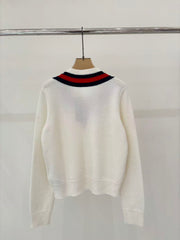 Color-blocked V-neck pullover knit long-sleeved sweater