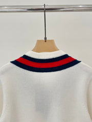 Color-blocked V-neck pullover knit long-sleeved sweater