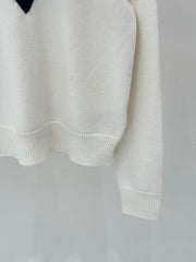 Color-blocked V-neck pullover knit long-sleeved sweater