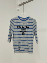 Striped wool knit short-sleeved top