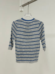 Striped wool knit short-sleeved top