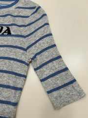 Striped wool knit short-sleeved top