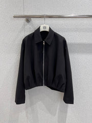 Lapel Zippered Wool Pleated Jacket