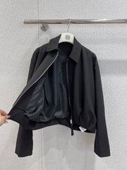 Lapel Zippered Wool Pleated Jacket