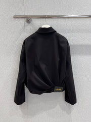 Lapel Zippered Wool Pleated Jacket