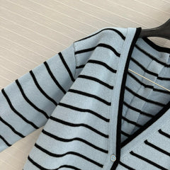 Blue striped V-neck long cardigan