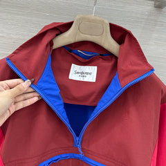 Burgundy Color-Blocked Half-Zip Stand Collar Windbreaker