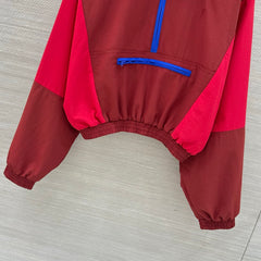 Burgundy Color-Blocked Half-Zip Stand Collar Windbreaker