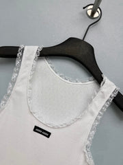 Lace-trimmed Ribbed Vest