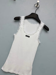 Lace-trimmed Ribbed Vest